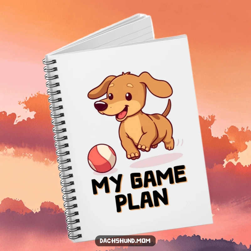 Funny Kawaii Dachshund Ball Chase Notebook: Cute doxie wagging its tail, chasing a bouncing ball, ideal for notes.