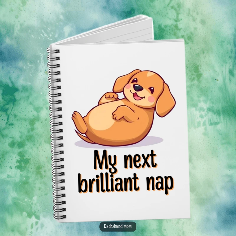 Funny Kawaii Dachshund Notebook, a delightful cover featuring a dog rolling with joy, perfect for journaling.