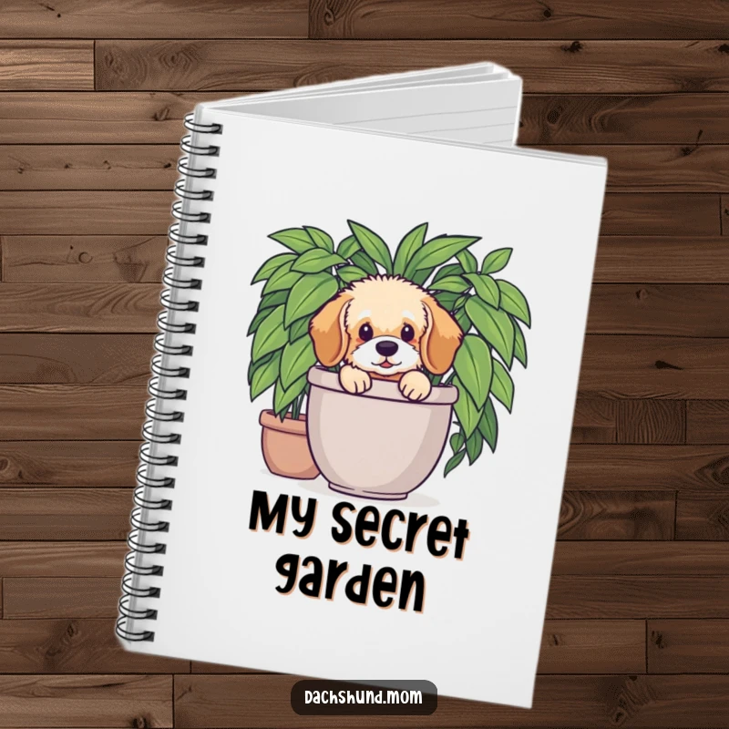 Funny Dachshund Plant Notebook: Fluffy Dachshund pup peeking from a plant for writing notes. Humorous and charming stationery.