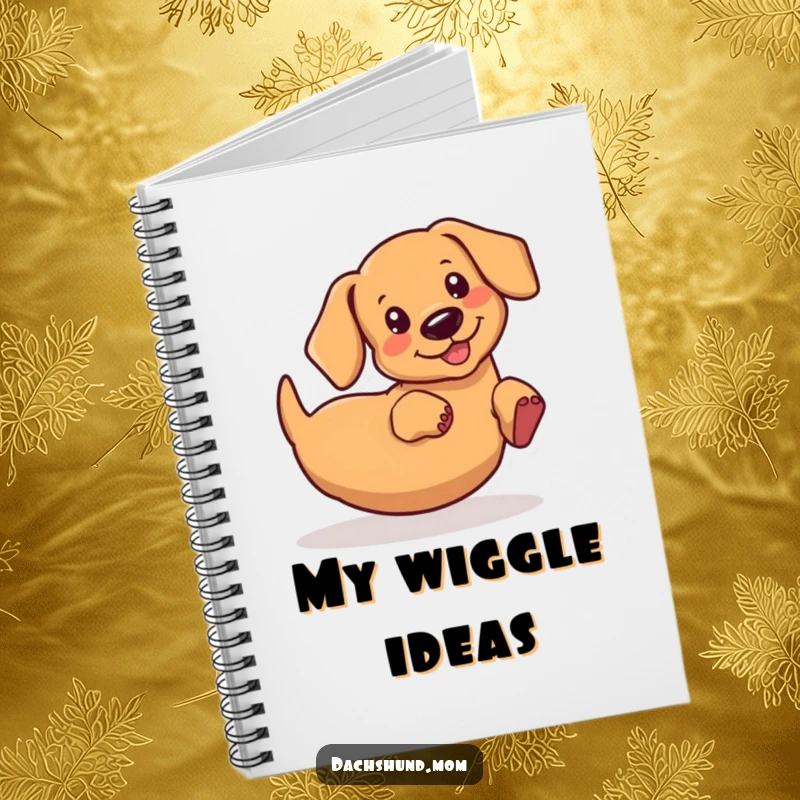 Funny kawaii dachshund notebook, enthusiastically wiggling its rear end, perfect for journaling and note-taking, a humorous and practical gift.