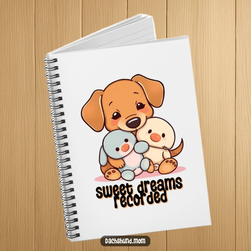 Funny Kawaii Dachshund Notebook, a sweet design of a dog with a toy, ideal for journaling and notes.