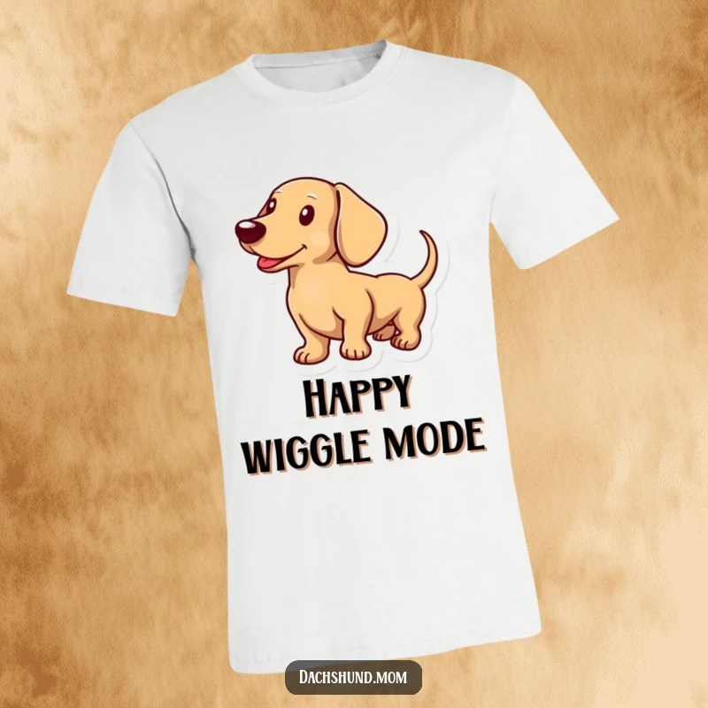 Funny t-shirt featuring a dachshunds tail wagging furiously, illustrating boundless energy and happiness.