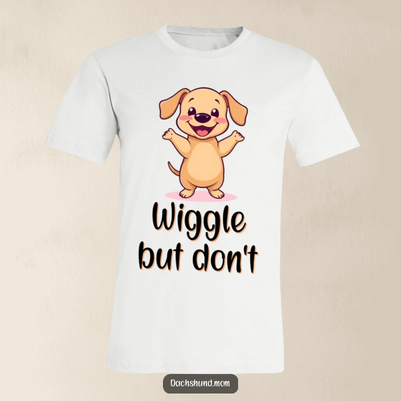 Funny Kawaii Dachshund Dance T-Shirt: A cute dachshund does a happy little dance, looking joyful, great gift.
