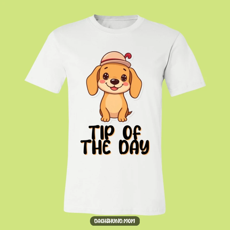 Funny Kawaii Dachshund Hat Tip Tee - Cheerful Wiener Dog Shirt