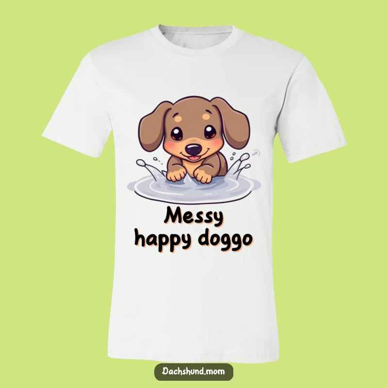 Funny Kawaii Dachshund Puddle Splash T-Shirt - Cute Dog Play Shirt