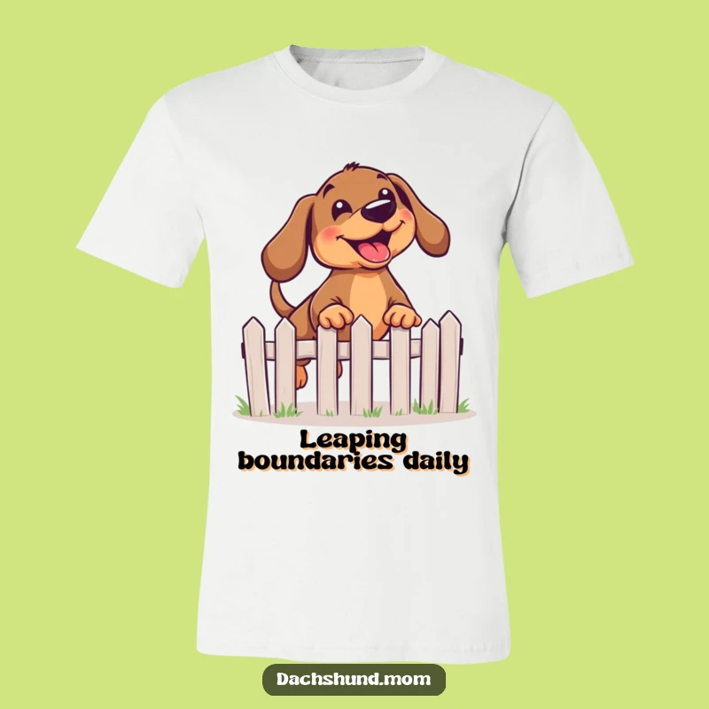 Funny Kawaii Dachshund T-Shirt: Joyful Leap Over Fence, Cute Gift