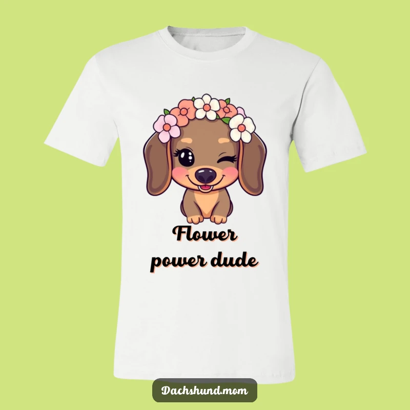 Funny Kawaii Dachshund T-Shirt: Playful Wink with Flower Crown Gift