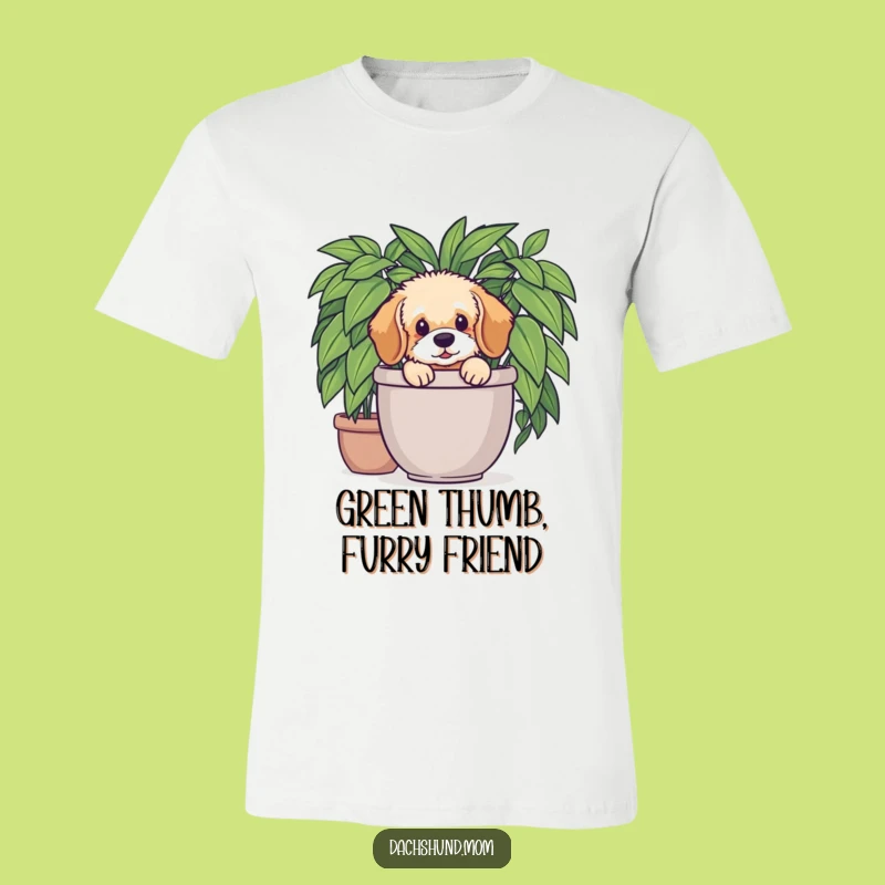Funny Dachshund Plant Tee: Fluffy Pup Hiding Fun - Adorable Funny Gift!