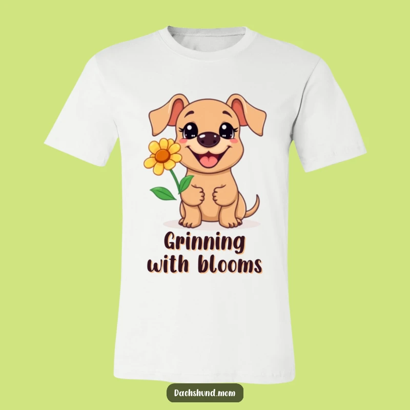 Funny Kawaii Dachshund Flower T-Shirt: Happy Pup, Cute Bloom, Great Gift!
