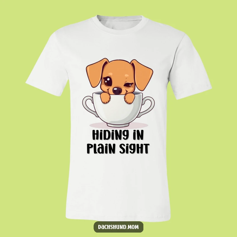 Funny Kawaii Dachshund Teacup T-Shirt: Mischievous Wink, Cute & Comical
