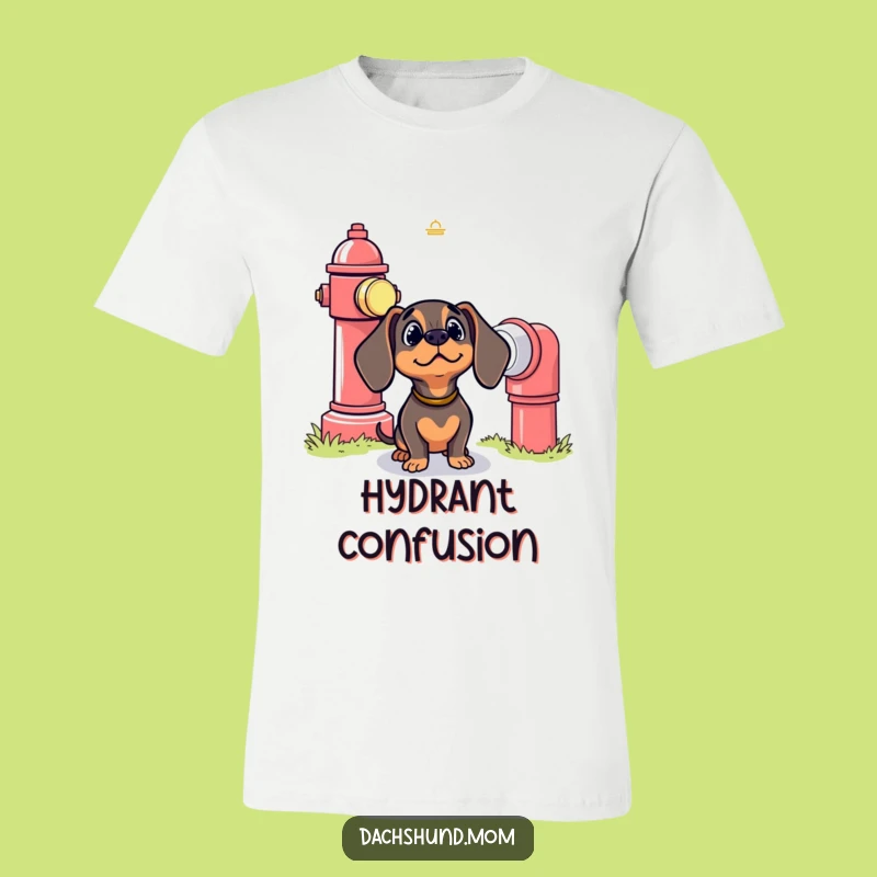 Funny Kawaii Dachshund Hydrant T-Shirt: Bewildered Dog Reaction, Perfect Quirky Funny Gift!