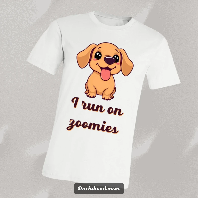 Funny kawaii dachshund with tongue out, panting happily after a game, printed on a comfortable t-shirt.
