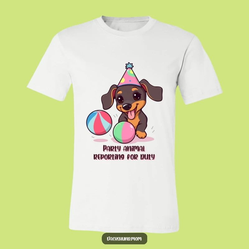 Funny Kawaii Dachshund Wiener Dog Party Tee, Adorable & Humorous Gift