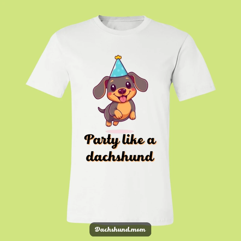 Funny Kawaii Dachshund Party T-Shirt: Joyful Leap Design, Great Gift