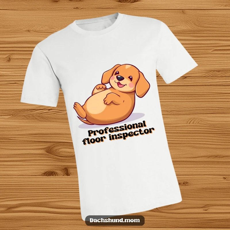 Funny Kawaii Dachshund T-Shirt, a cute dog rolling on its back, expressing pure, unbridled joy and silliness.