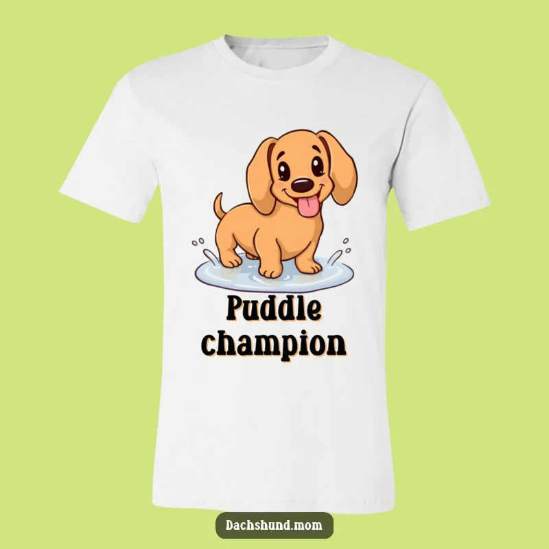 Funny Kawaii Dachshund Puddle T-Shirt: Happy Splash, Tongue Out, Comical