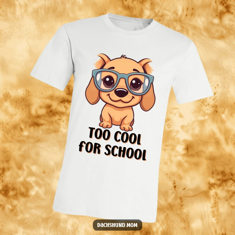 Funny Kawaii Dachshund T-Shirt: A cute dachshund in oversized glasses with a silly, comical face, bringing laughter.