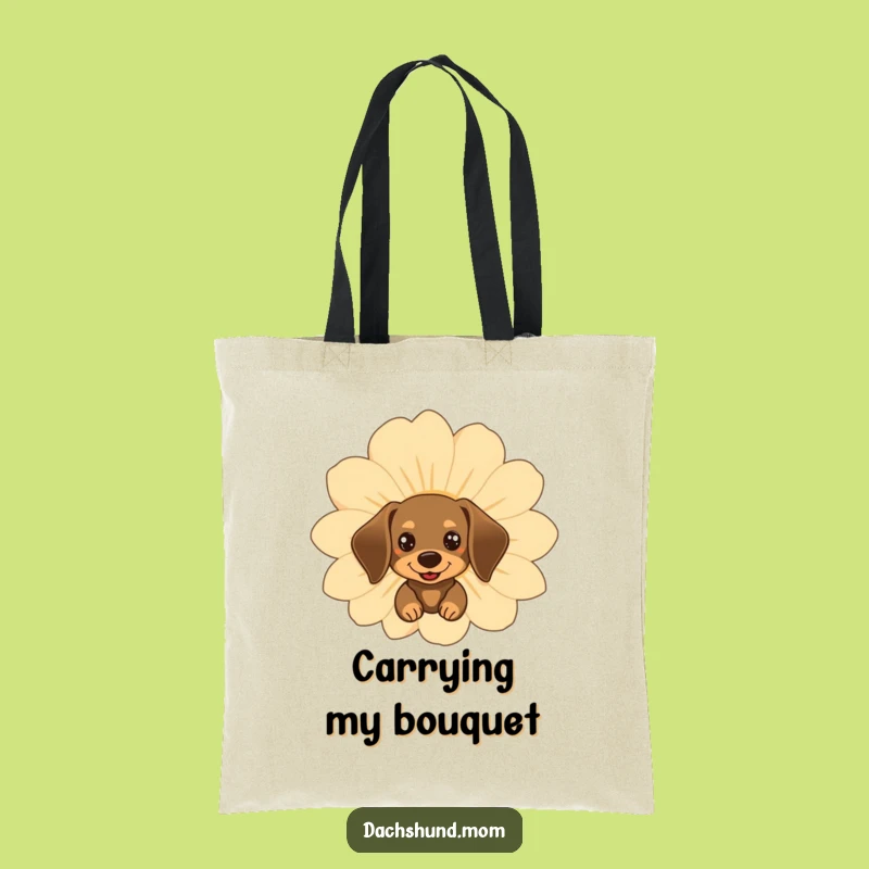 Funny Kawaii Dachshund Flower Tote Bag, Carry Your Essentials Cute