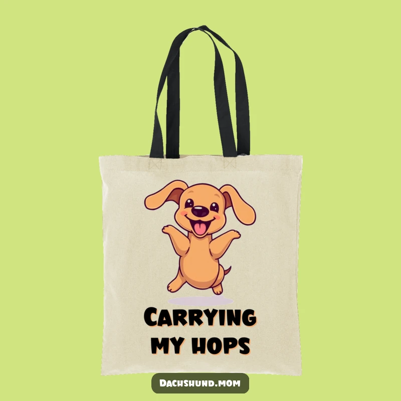 Funny Kawaii Dachshund Hop Tote Bag - Energetic Wiener Dog Accessory