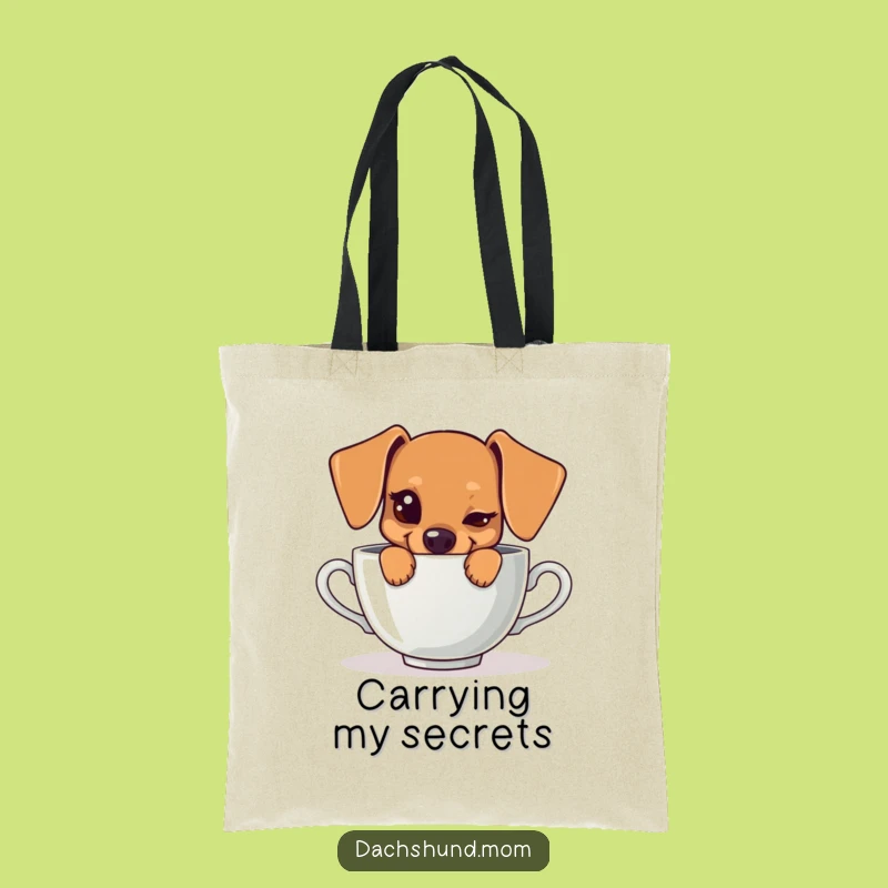 Funny Kawaii Dachshund Teacup Tote Bag: Mischievous Pup, Chic & Cute