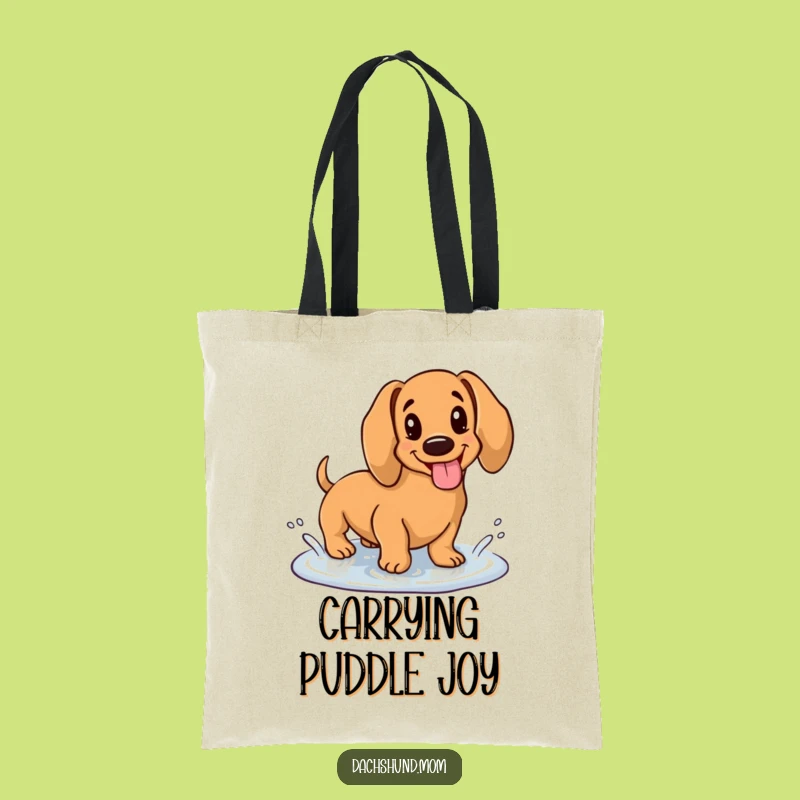 Funny Kawaii Dachshund Puddle Tote Bag: Happy Splash, Chic & Cute