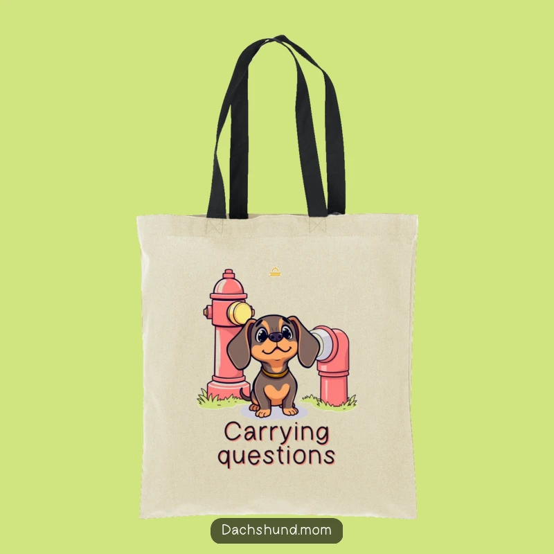 Funny Kawaii Dachshund Hydrant Tote Bag: Bewildered Pup Companion, Perfect Practical Funny Gift!