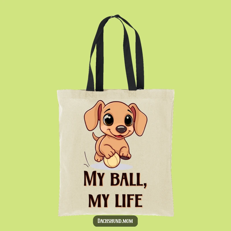 Funny Kawaii Dachshund Ball Chase Tote Bag - Cute Wiener Dog Accessory