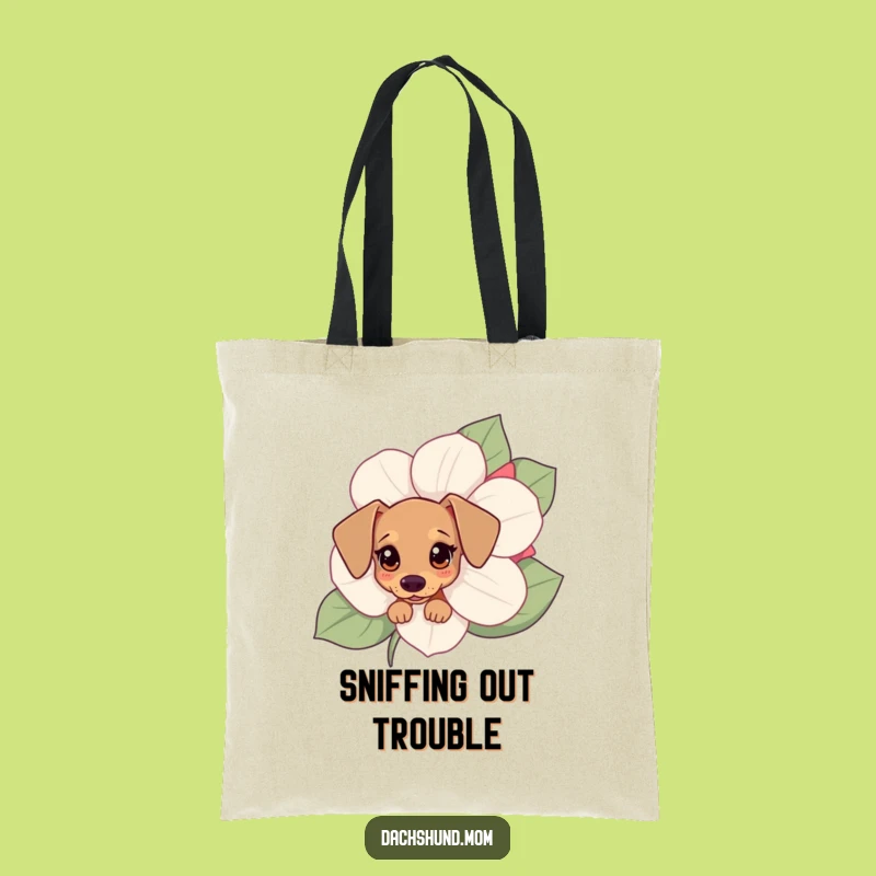 Funny Kawaii Dachshund Tote Bag - Cute Flower Peek Canvas Shopping Bag