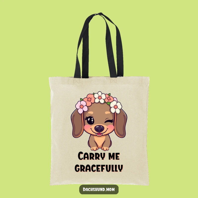 Funny Kawaii Dachshund Tote Bag: Flower Crown Wink Accessory