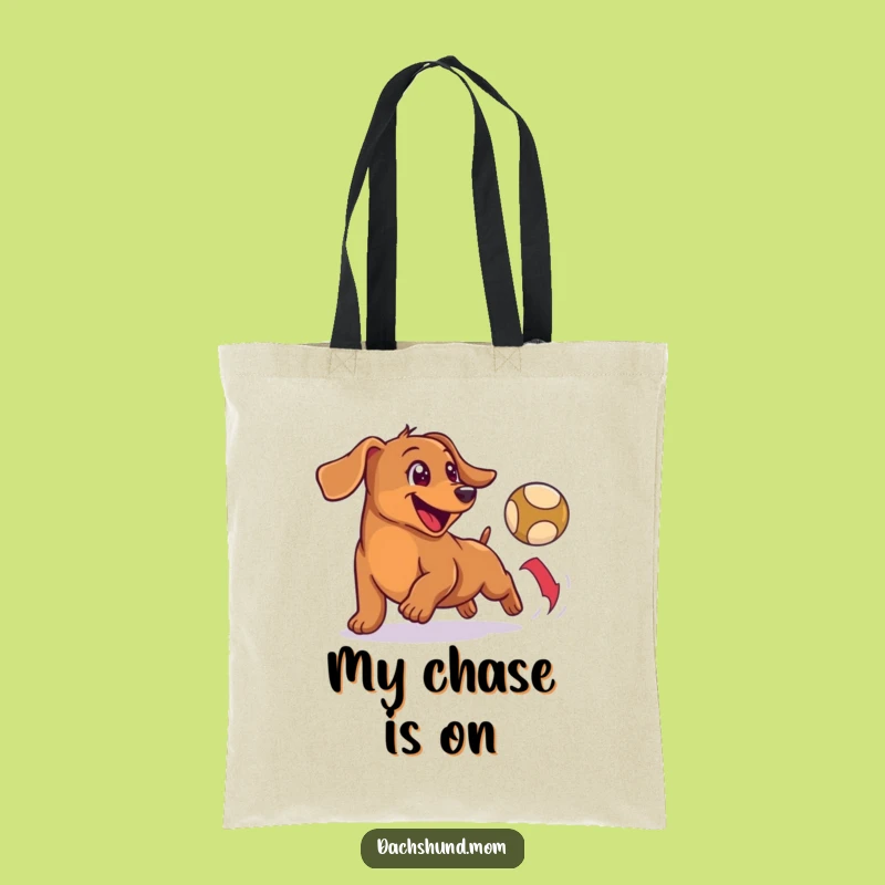 Funny Wiener Dog Ball Chase Tote Bag - Playful Dachshund Shopping Gift